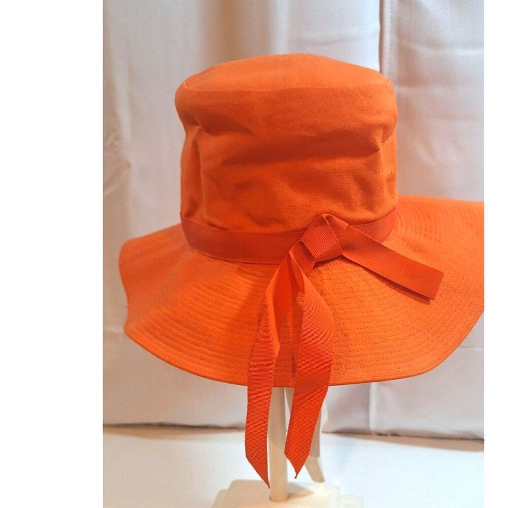 Vintage 1960s 1970s Nita Hats of Dallas Wide Brim Sun Hat Orange Medium